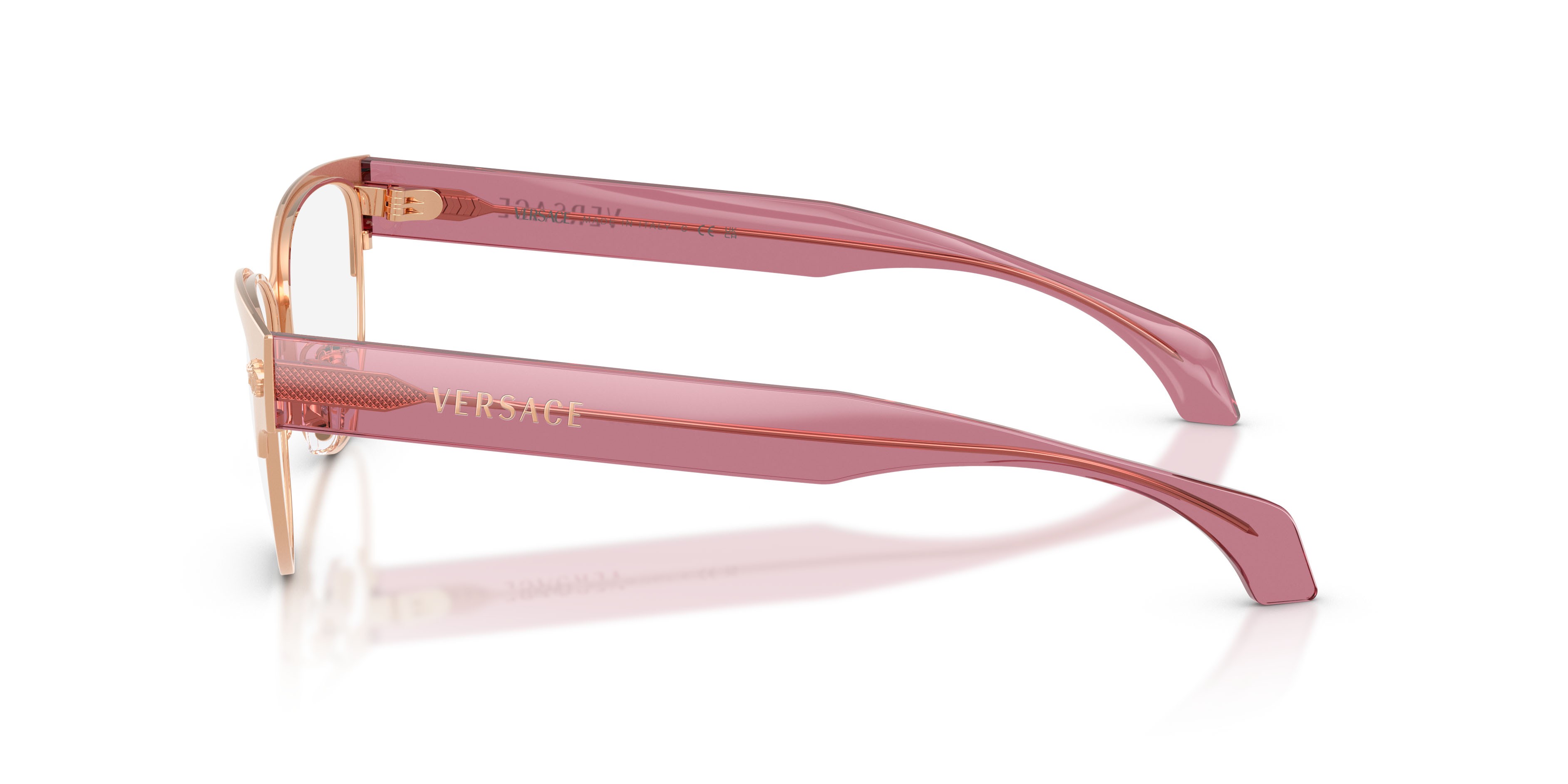 Occhiali da vista Versace VE 1318 (1412) colore oro rose forma cat eye lenti lente demo