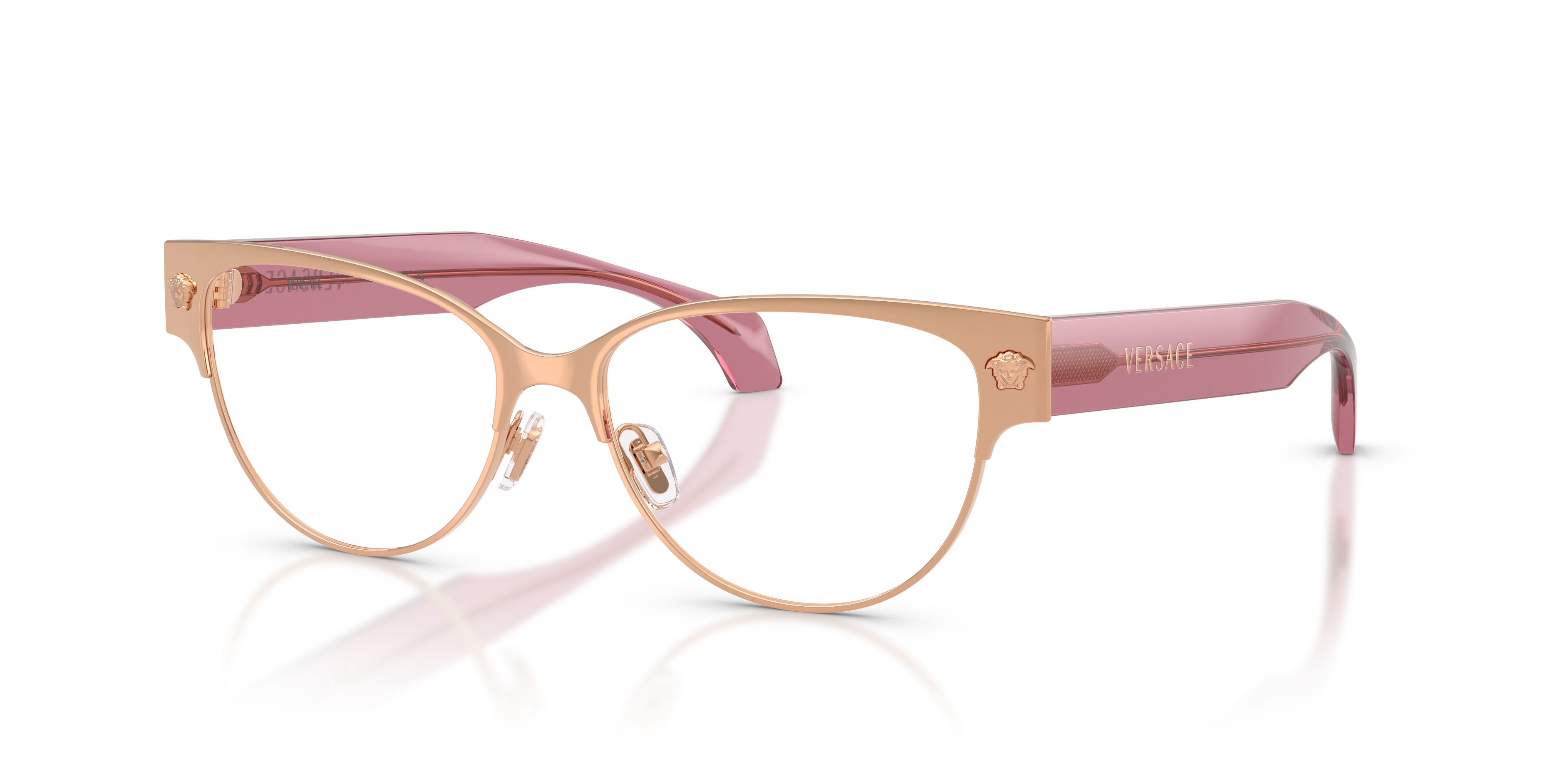Occhiali da vista Versace VE 1318 (1412) colore oro rose forma cat eye lenti lente demo