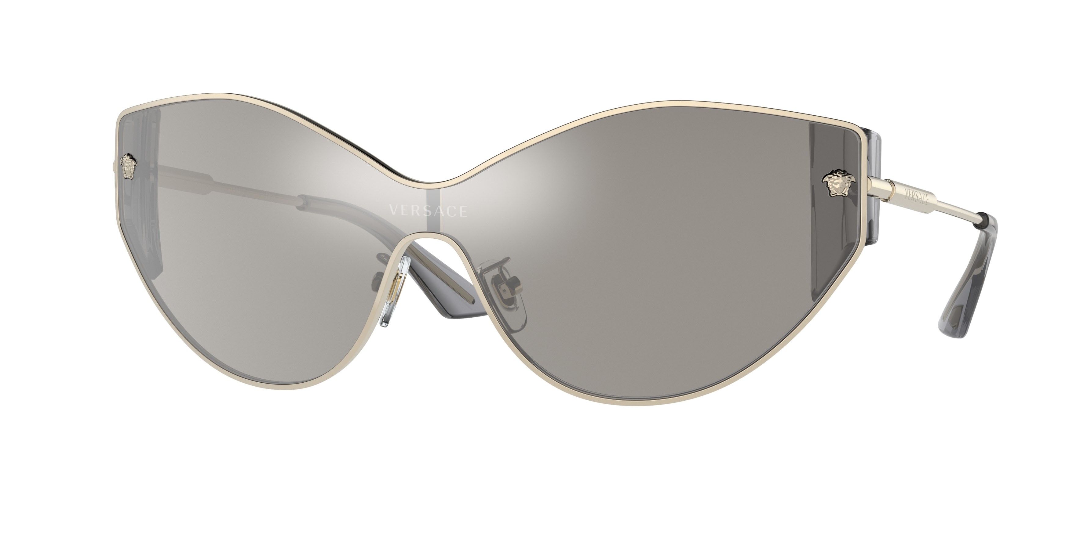Occhiali da sole Versace VE 2239 (12526G) colore oro pallido forma ovale lenti grigio chiaro specchiato argento