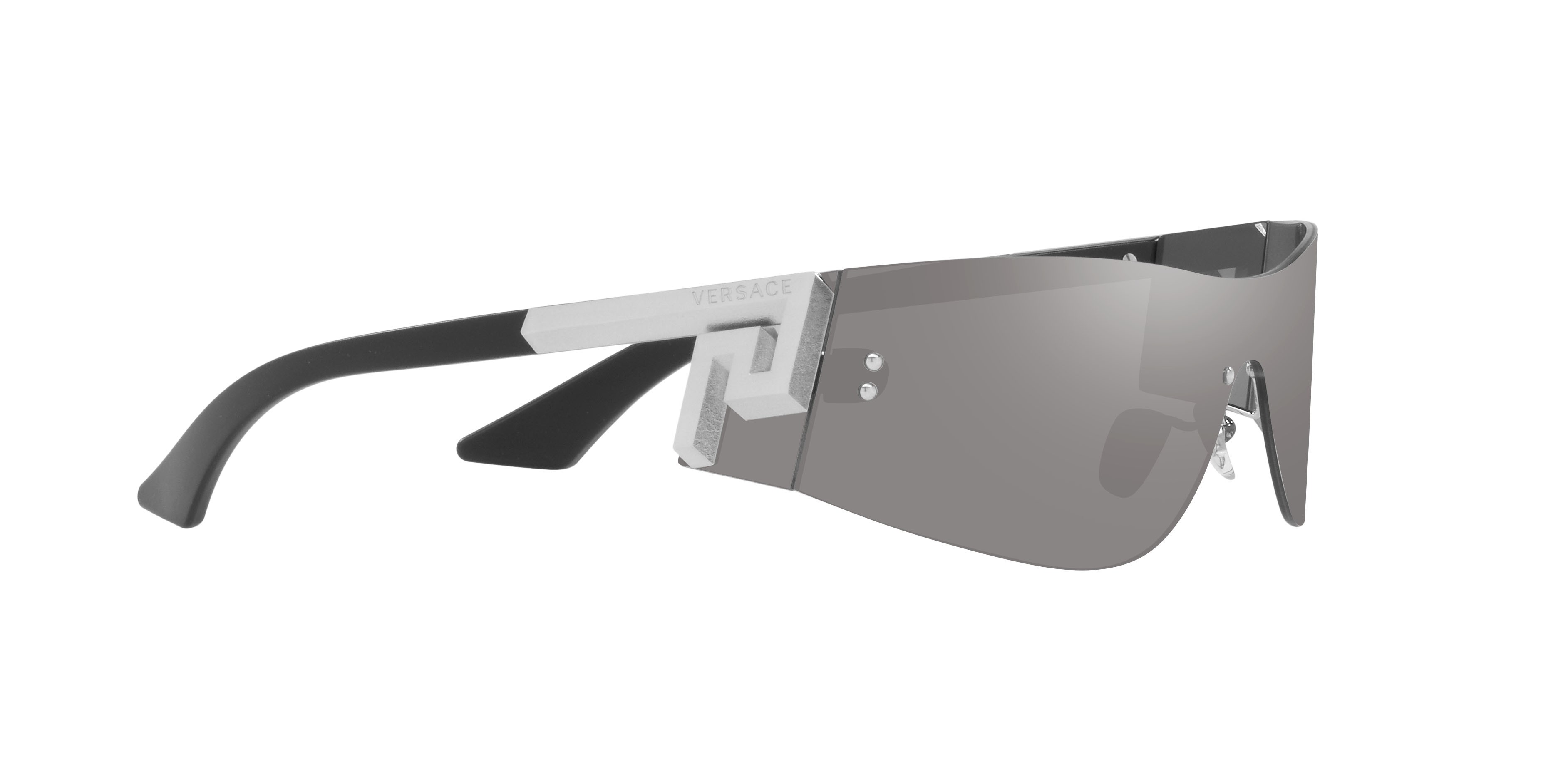 Sunglasses Versace VE 2241 (10006G) color argento a specchio shape irregular lenses grigio chiaro specchiato argento