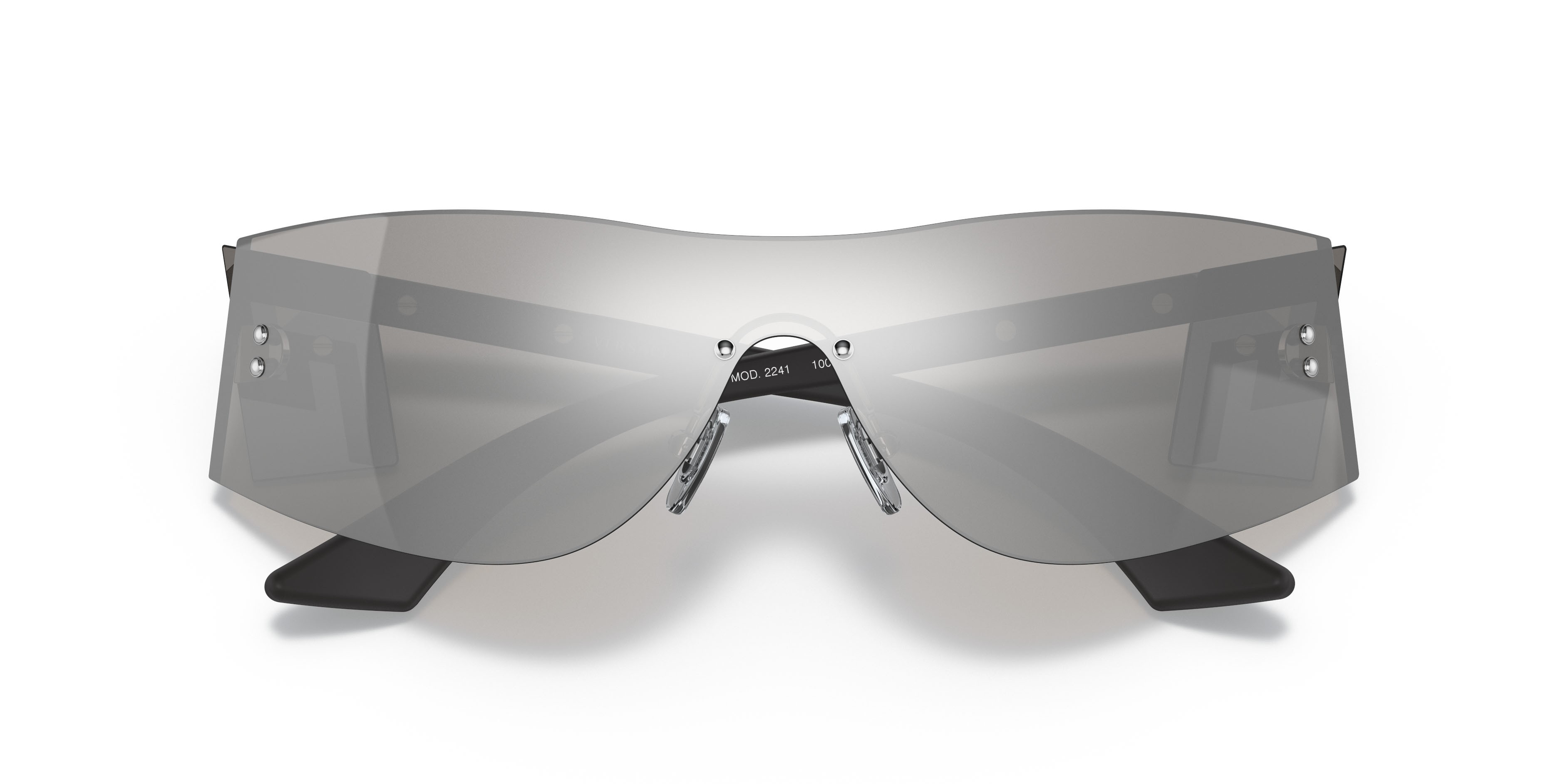 Sunglasses Versace VE 2241 (10006G) color argento a specchio shape irregular lenses grigio chiaro specchiato argento