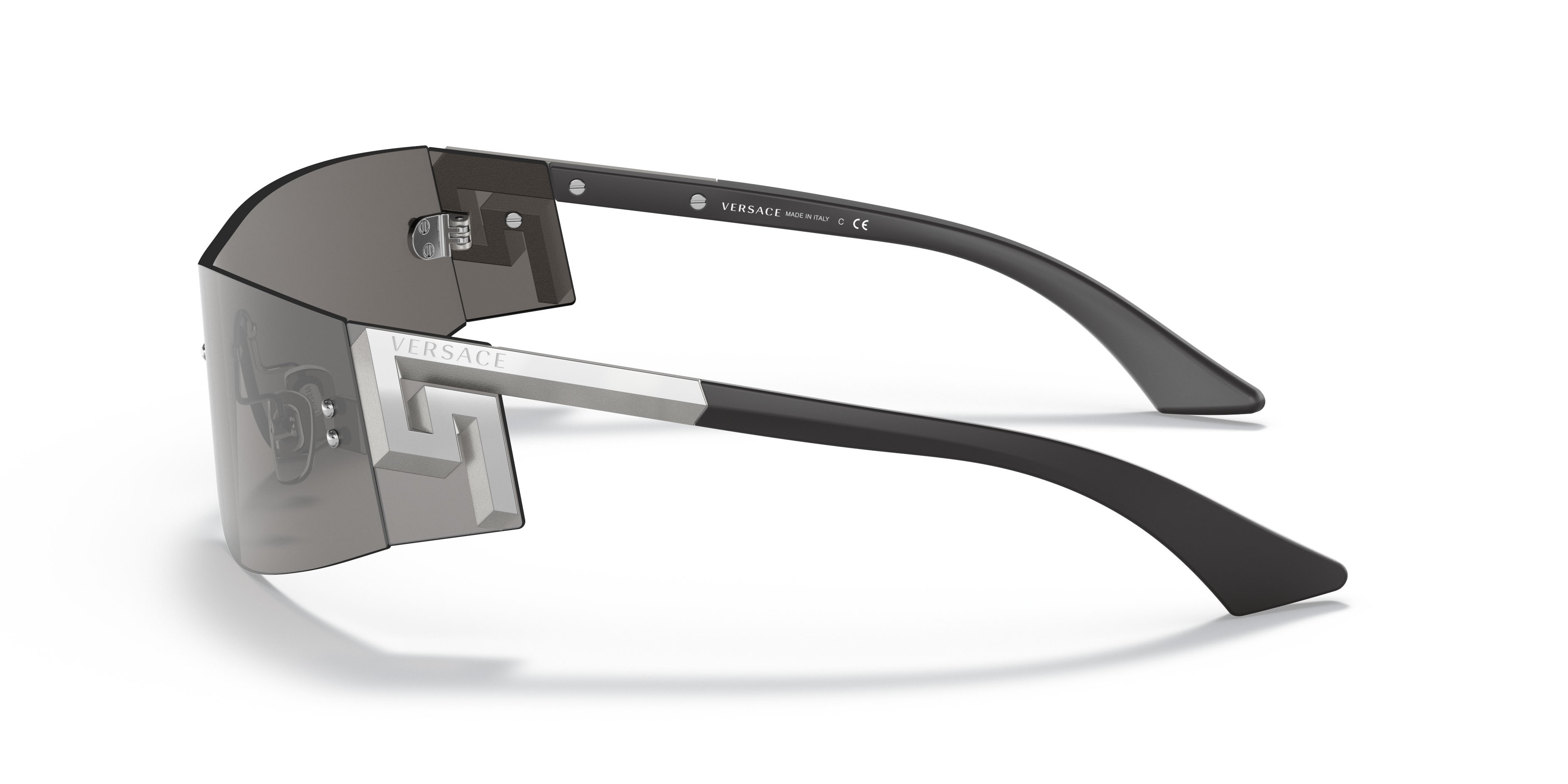 Sunglasses Versace VE 2241 (10006G) color argento a specchio shape irregular lenses grigio chiaro specchiato argento