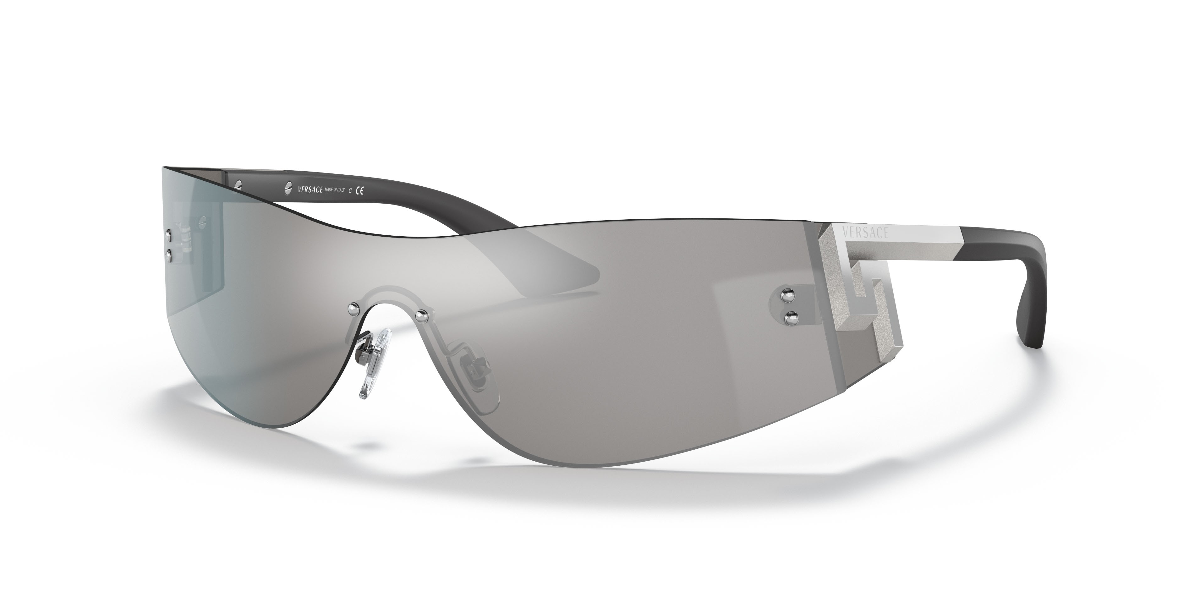 Sunglasses Versace VE 2241 (10006G) color argento a specchio shape irregular lenses grigio chiaro specchiato argento