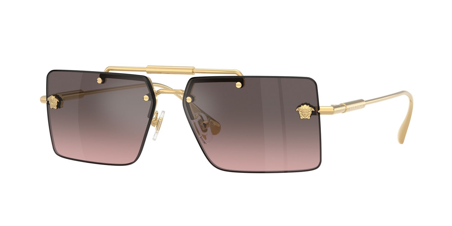 Occhiali da sole Versace VE 2245 (100258) colore oro forma rettangolare lenti pink gradient grey flash silver
