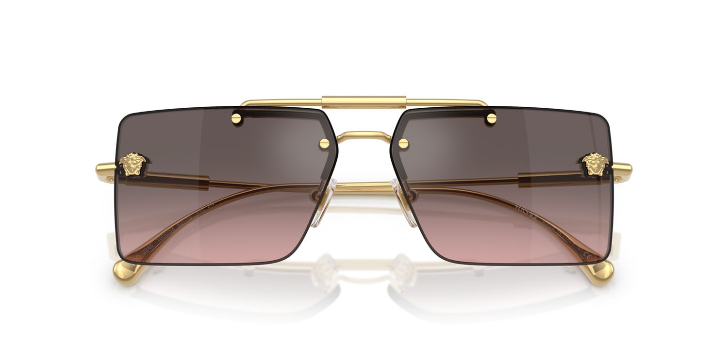 Occhiali da sole Versace VE 2245 (100258) colore oro forma rettangolare lenti pink gradient grey flash silver