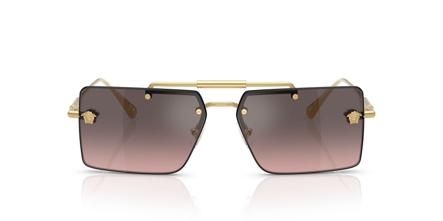 Occhiali da sole Versace VE 2245 (100258) colore oro forma rettangolare lenti pink gradient grey flash silver