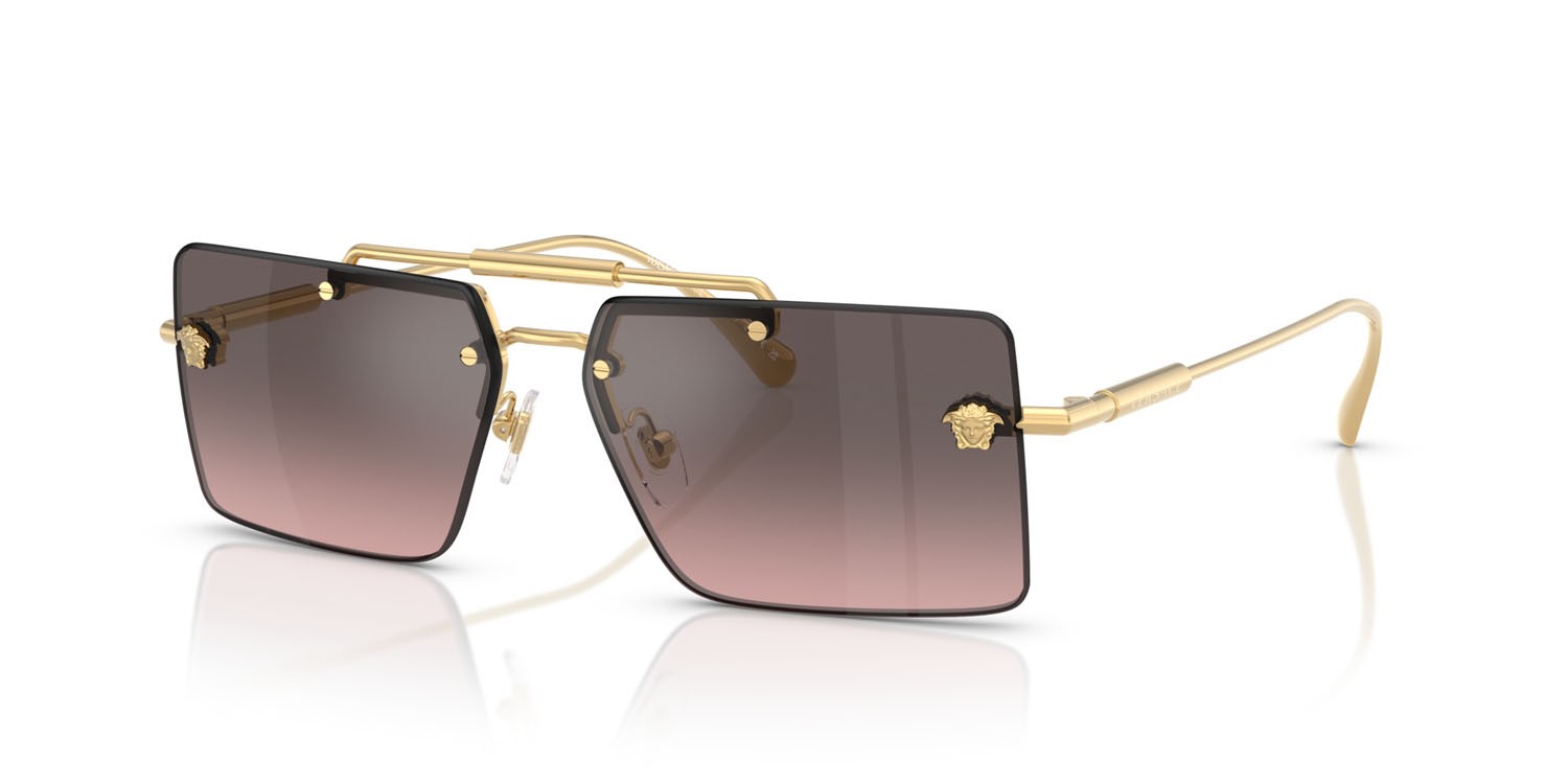 Occhiali da sole Versace VE 2245 (100258) colore oro forma rettangolare lenti pink gradient grey flash silver