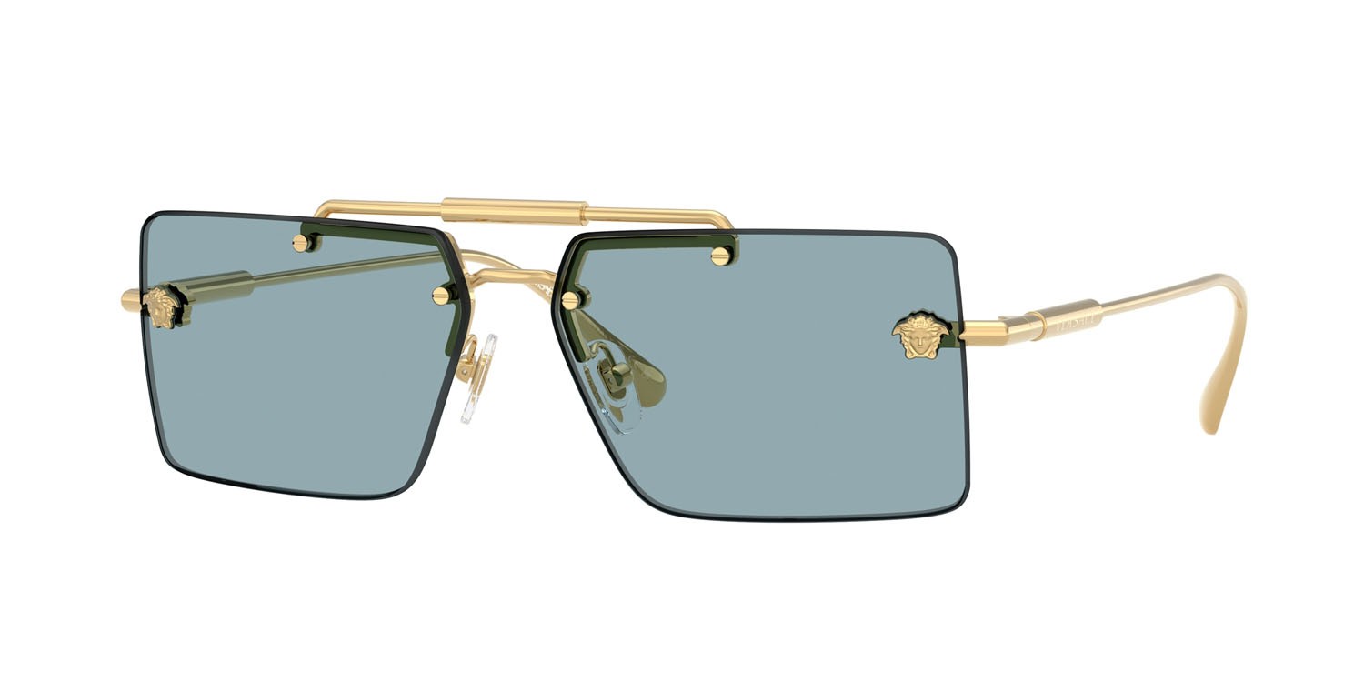 Occhiali da sole Versace VE 2245 (100280) colore oro forma rettangolare lenti blu