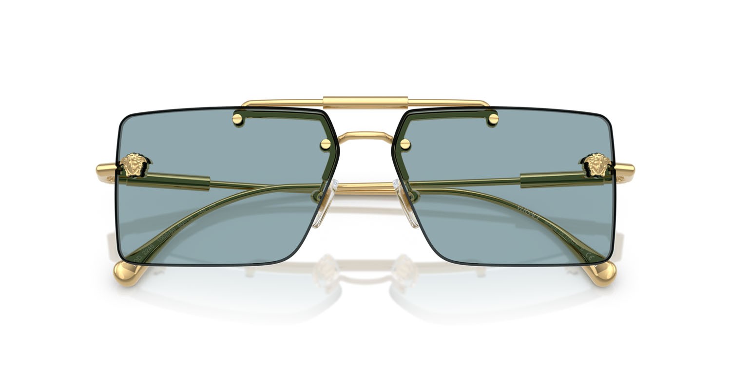 Occhiali da sole Versace VE 2245 (100280) colore oro forma rettangolare lenti blu