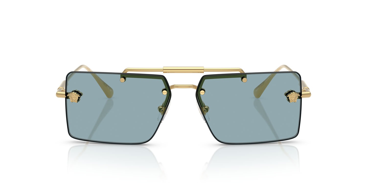 Occhiali da sole Versace VE 2245 (100280) colore oro forma rettangolare lenti blu