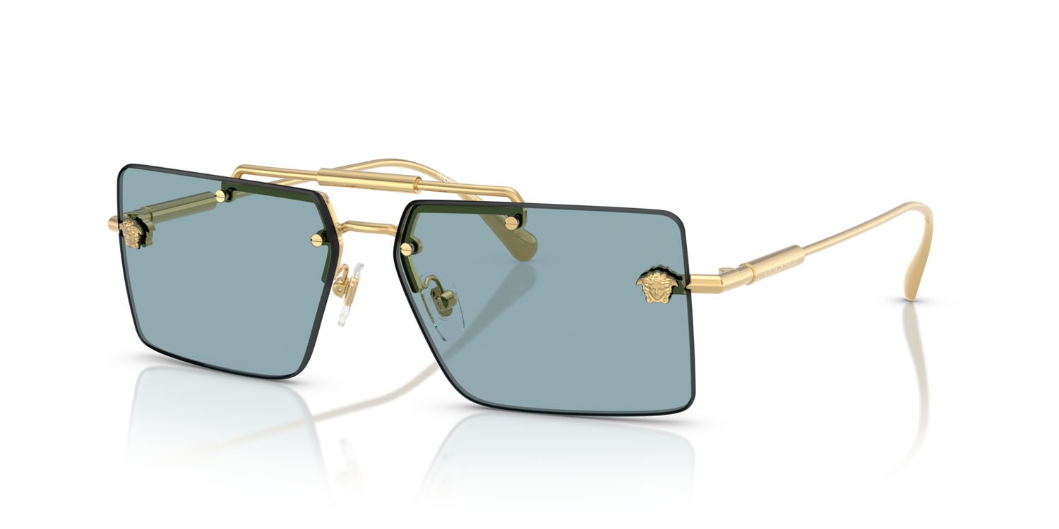 Occhiali da sole Versace VE 2245 (100280) colore oro forma rettangolare lenti blu
