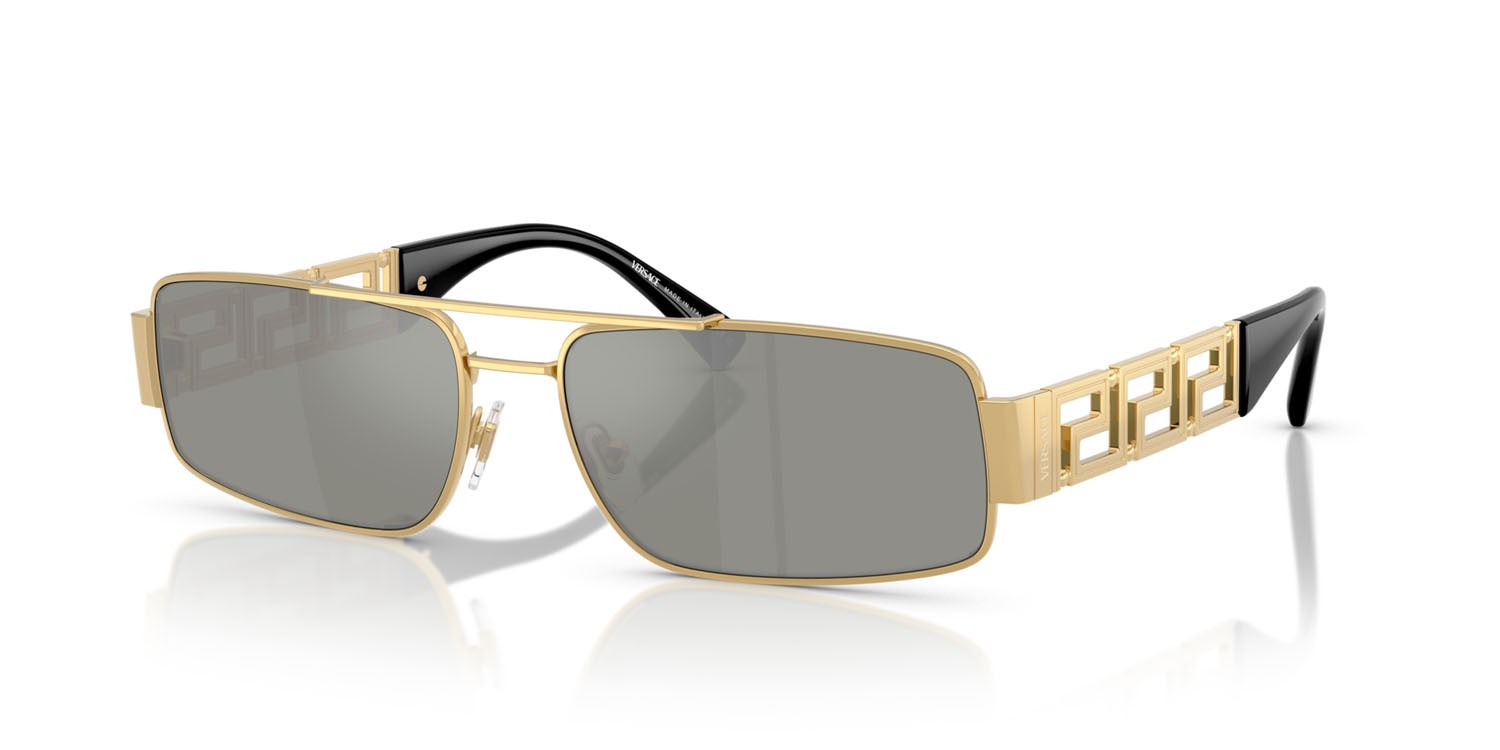 Occhiali da sole Versace VE 2257 (100230) colore oro forma rettangolare lenti verde specchiato argento