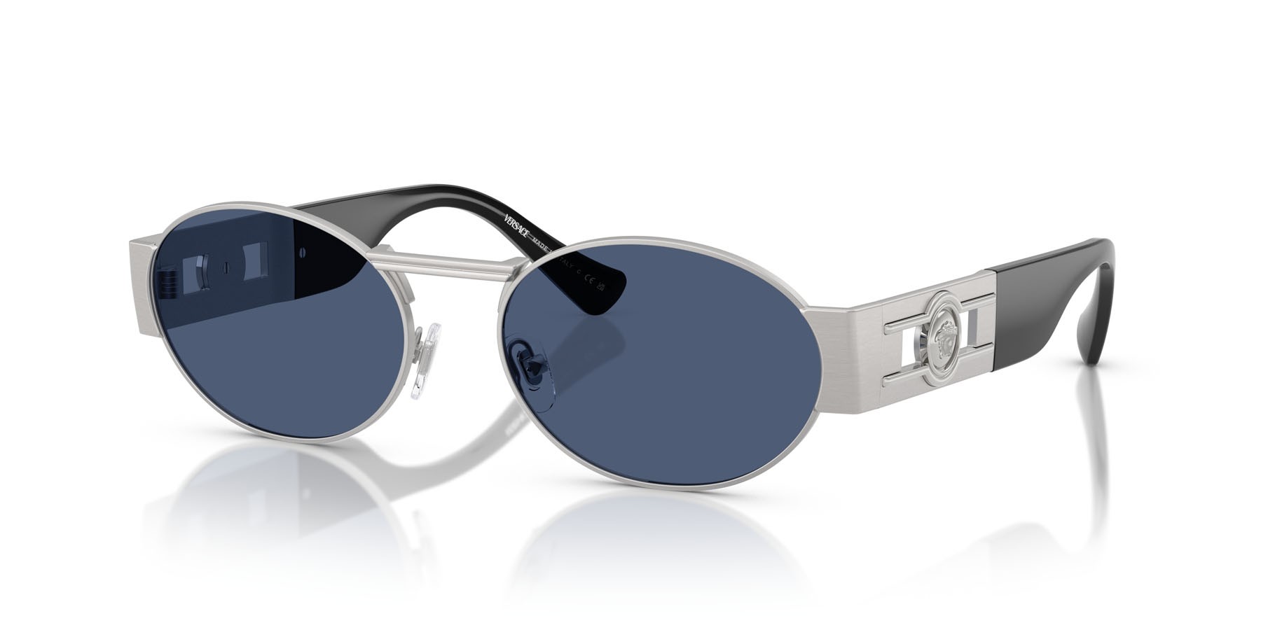 Occhiali da sole Versace VE 2264 (100080) colore argento forma ovale lenti blu scuro