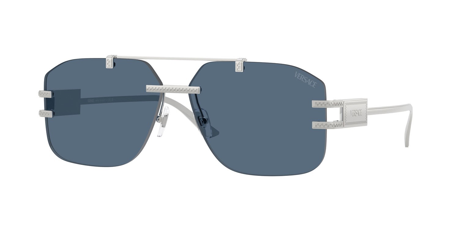 Occhiali da sole Versace VE 2275 (100080) colore argento forma irregolare lenti blu