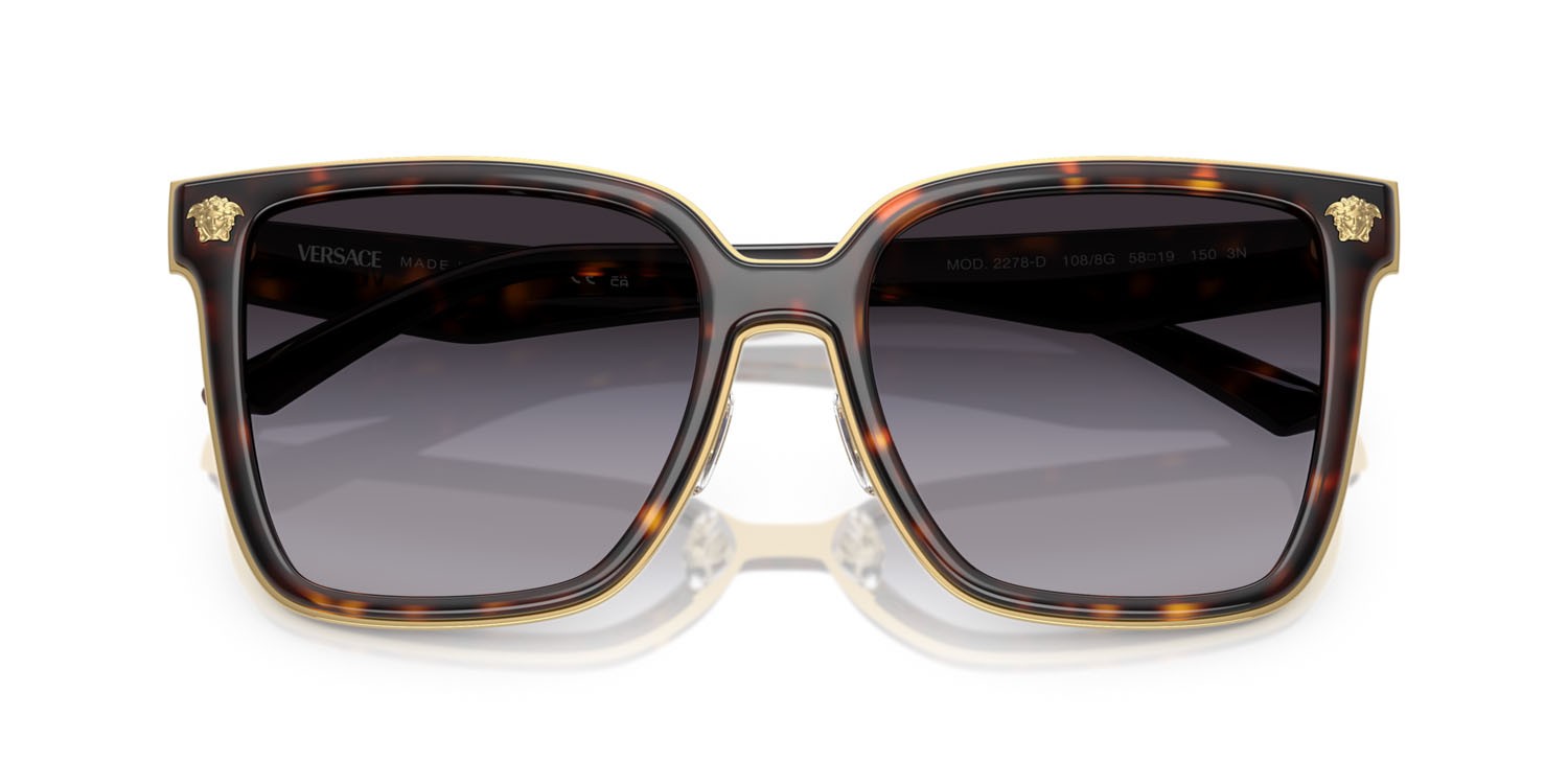 Occhiali da sole Versace VE 2278D (108/8G) colore havana forma farfalla lenti sfumato grigio