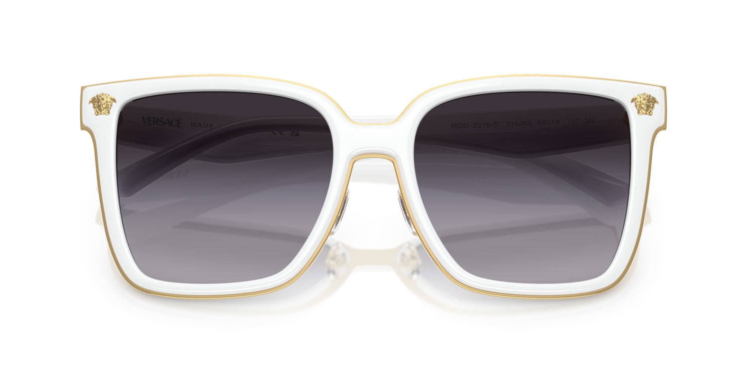 Occhiali da sole Versace VE 2278D (314/8G) colore bianco forma farfalla lenti sfumato grigio