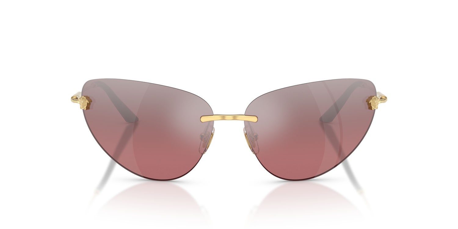 Occhiali da sole Versace VE 2281 (10027E) colore oro forma cat eye lenti rosa sfumato argento a specchio