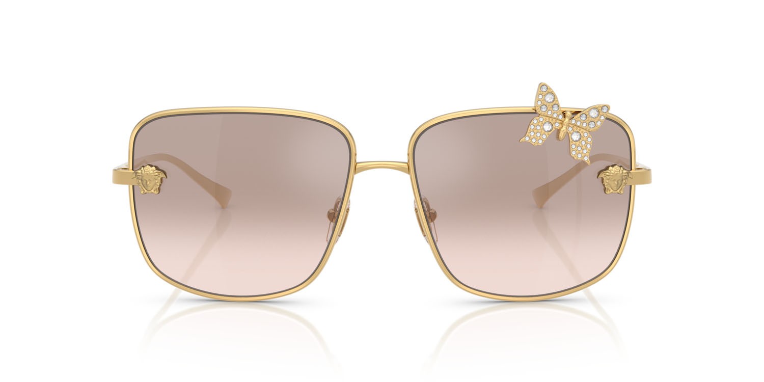 Occhiali da sole Versace VE 2282 (10028Z) colore oro forma quadrato lenti marrone chiaro sfumato argento a specchio