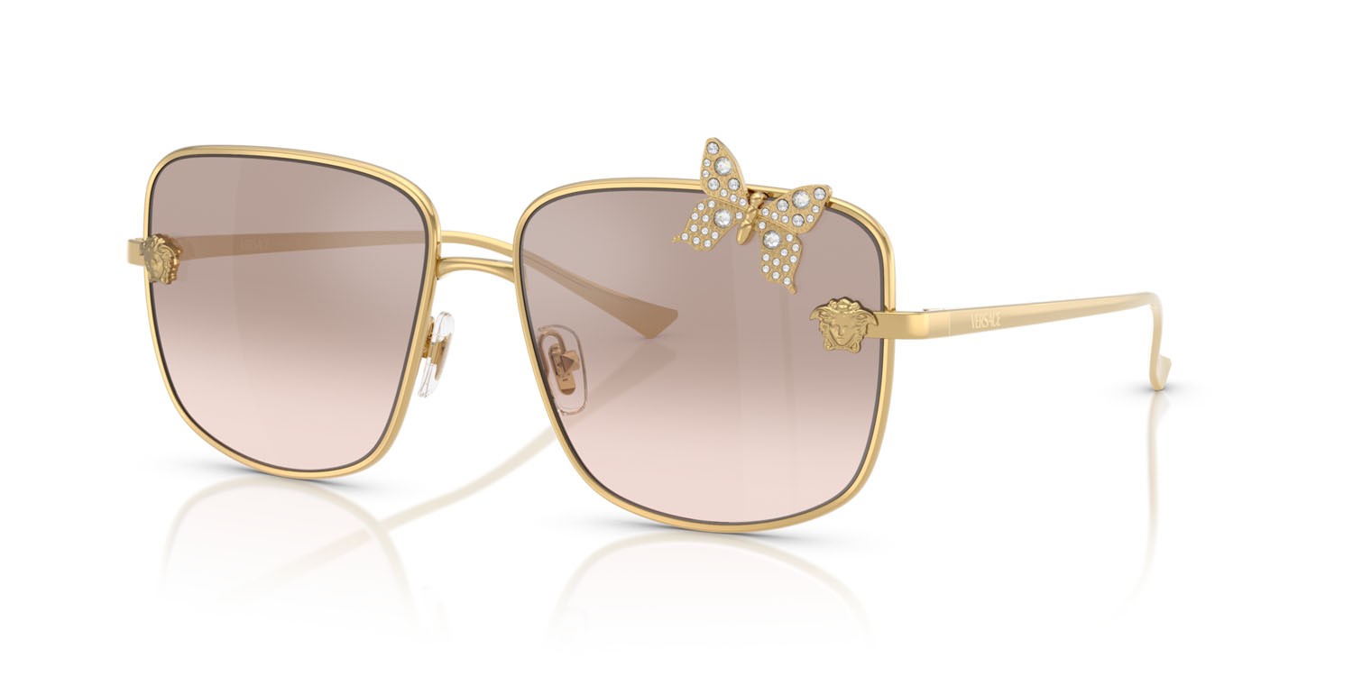 Occhiali da sole Versace VE 2282 (10028Z) colore oro forma quadrato lenti marrone chiaro sfumato argento a specchio