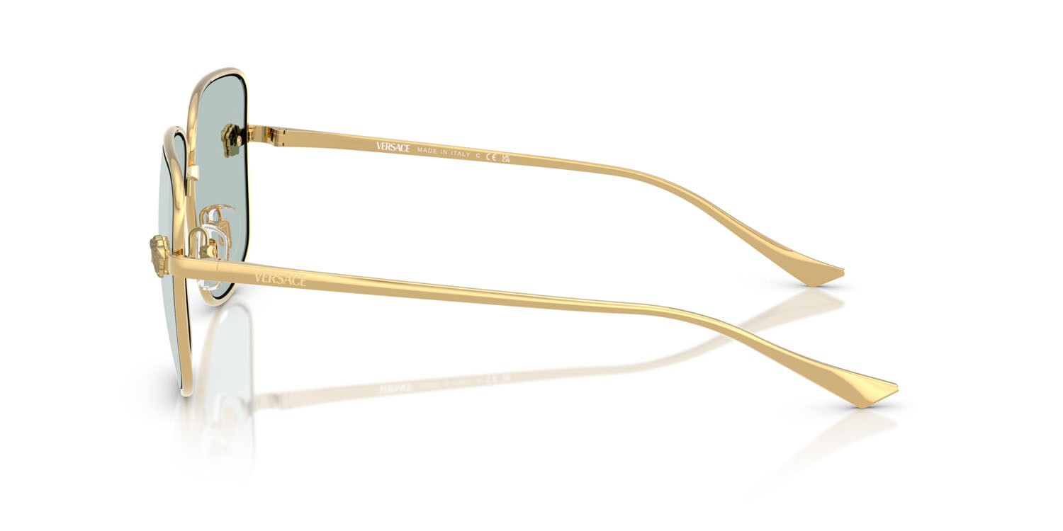Occhiali da sole Versace VE 2282 (10029C) colore oro forma quadrato lenti azzurro/flash argento