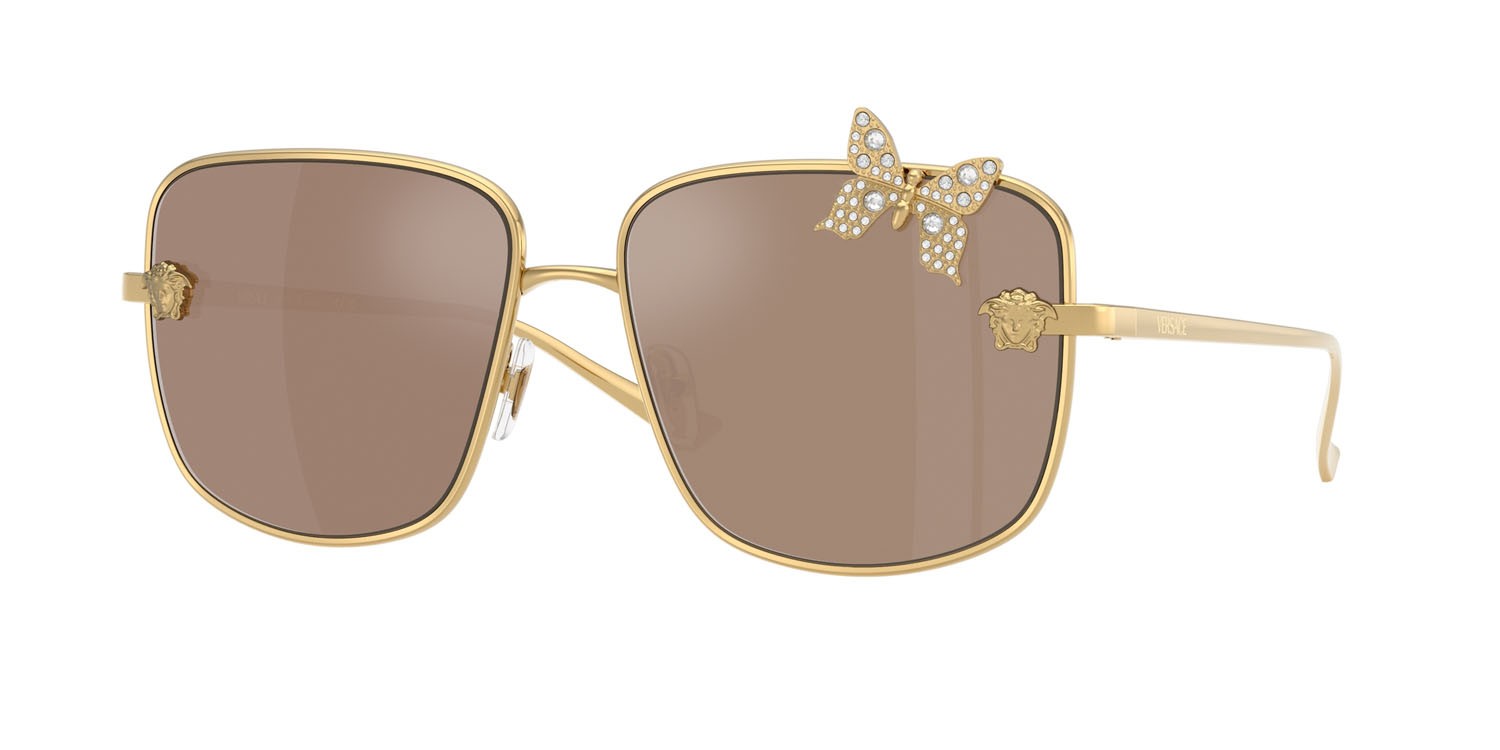 Occhiali da sole Versace VE 2282 (K0030W) colore placcato oro forma quadrato lenti trasparente specchiato vero oro rose