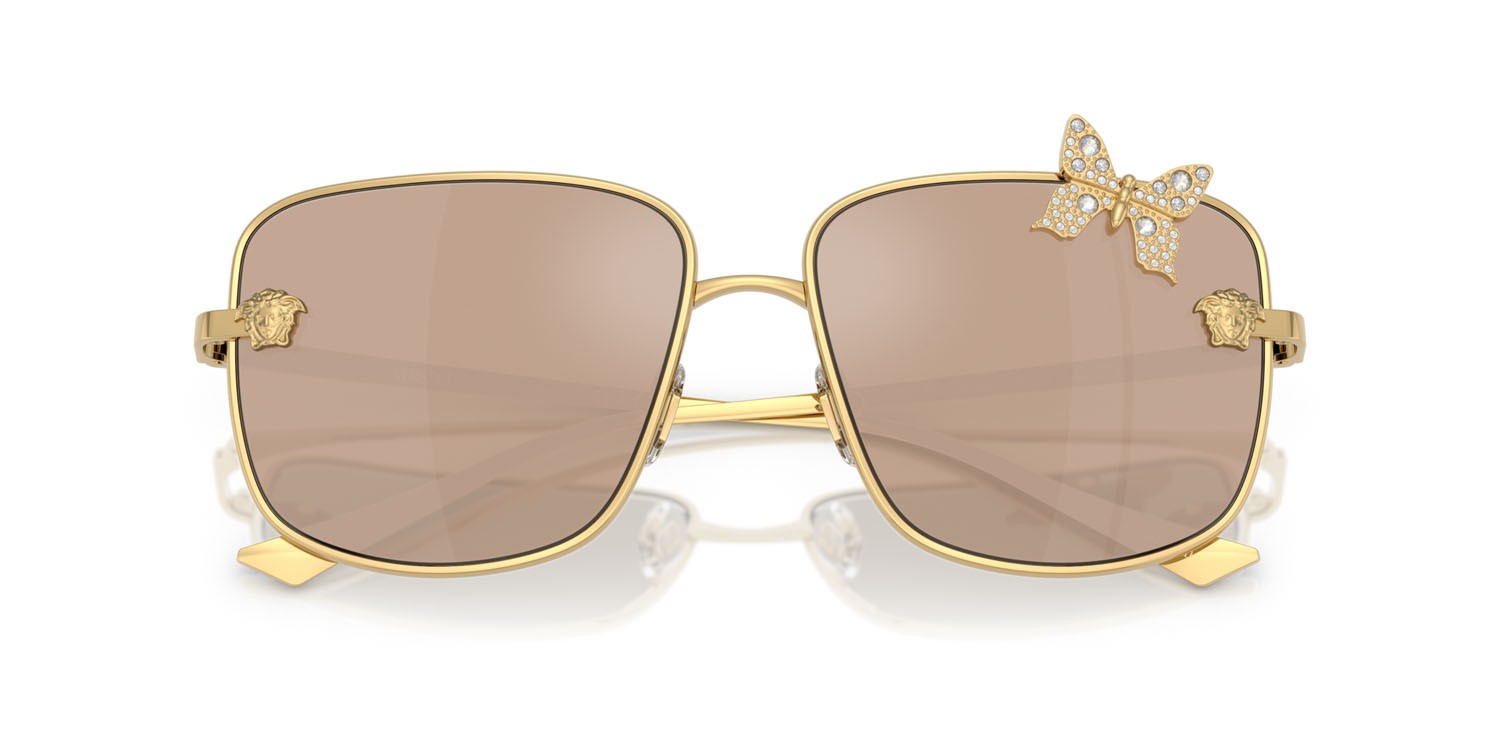 Occhiali da sole Versace VE 2282 (K0030W) colore placcato oro forma quadrato lenti trasparente specchiato vero oro rose