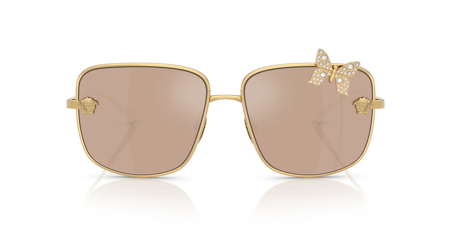 Occhiali da sole Versace VE 2282 (K0030W) colore placcato oro forma quadrato lenti trasparente specchiato vero oro rose