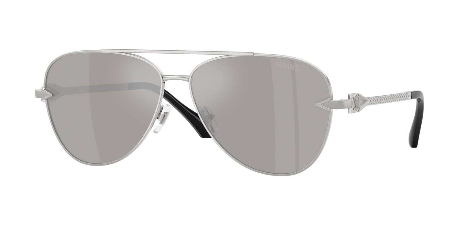 Occhiali da sole Versace VE 2283 (10006G) colore argento forma aviator lenti grigio chiaro specchiato argento 80