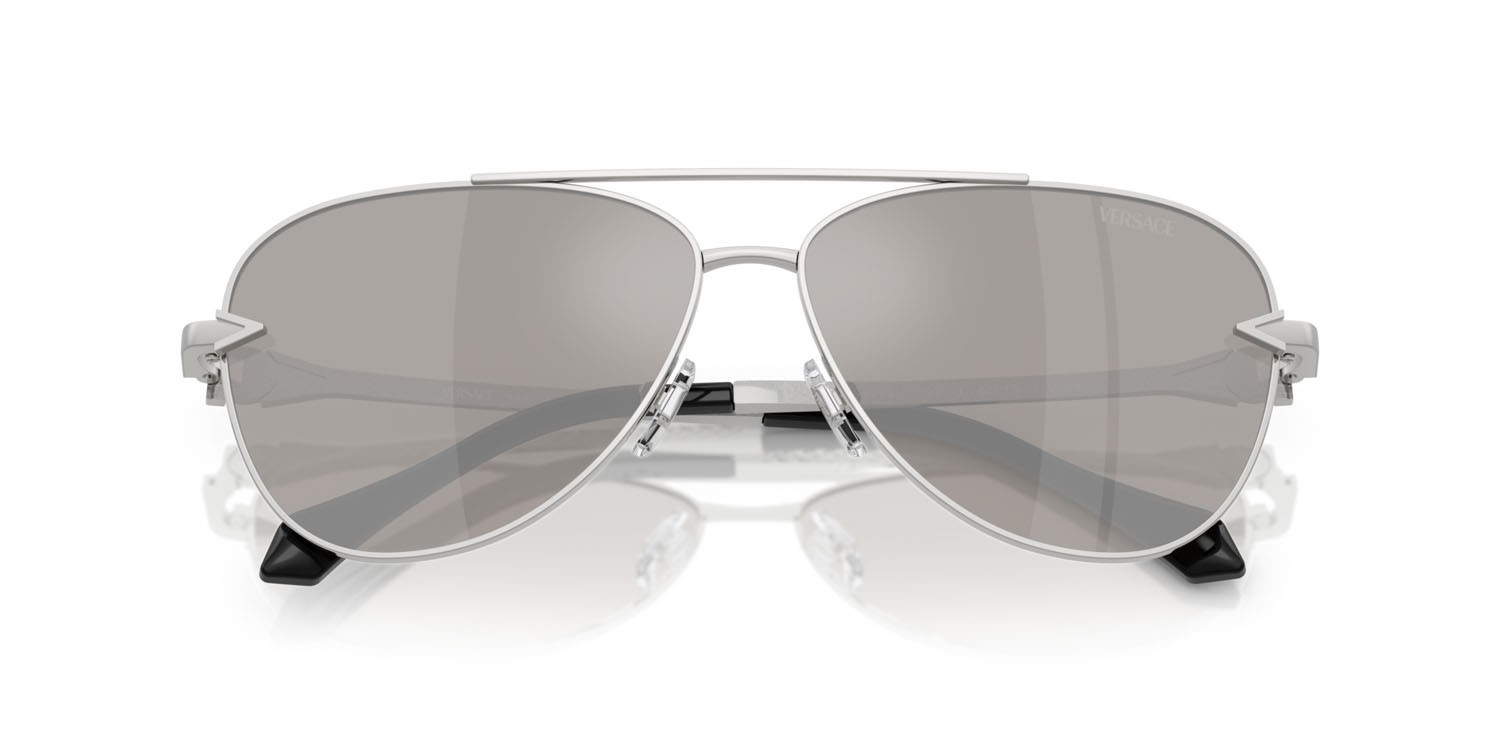Occhiali da sole Versace VE 2283 (10006G) colore argento forma aviator lenti grigio chiaro specchiato argento 80