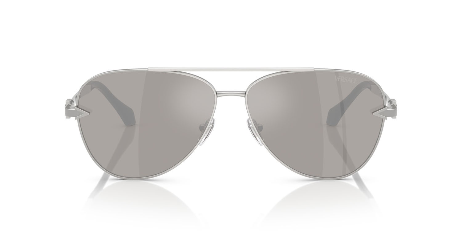 Occhiali da sole Versace VE 2283 (10006G) colore argento forma aviator lenti grigio chiaro specchiato argento 80
