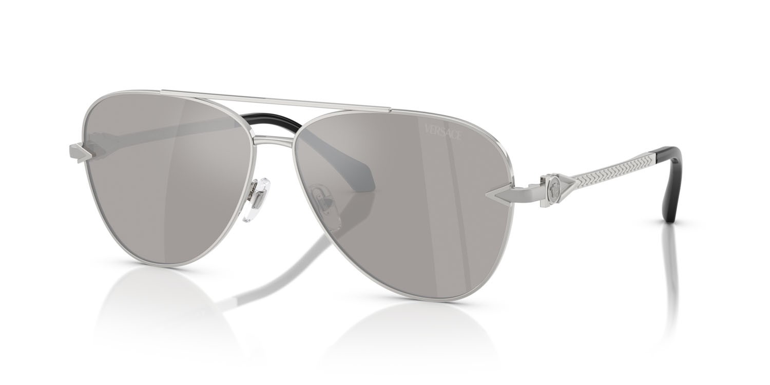 Occhiali da sole Versace VE 2283 (10006G) colore argento forma aviator lenti grigio chiaro specchiato argento 80