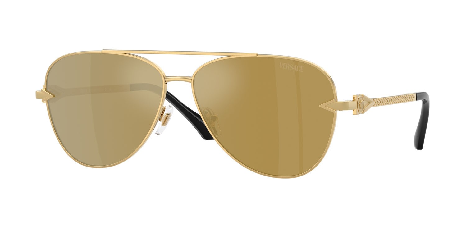 Occhiali da sole Versace VE 2283 (10027I) colore oro forma aviator lenti marrone specchiato oro