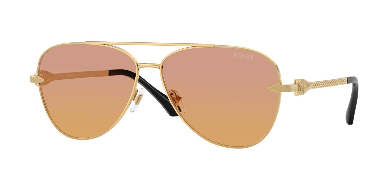 Occhiali da sole Versace VE 2283 (1002EL) colore oro forma aviator lenti arancione trasparente 50%/rosa scuro