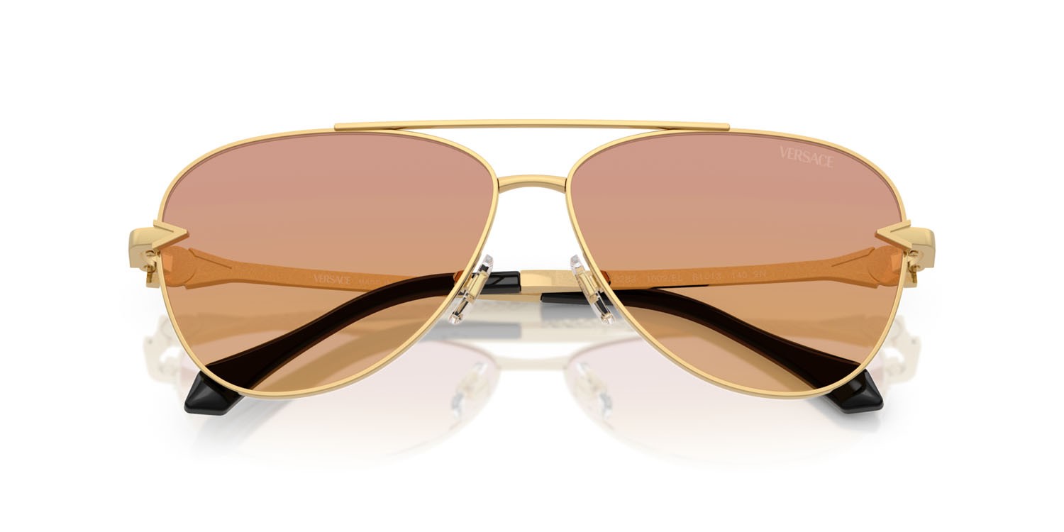 Occhiali da sole Versace VE 2283 (1002EL) colore oro forma aviator lenti arancione trasparente 50%/rosa scuro