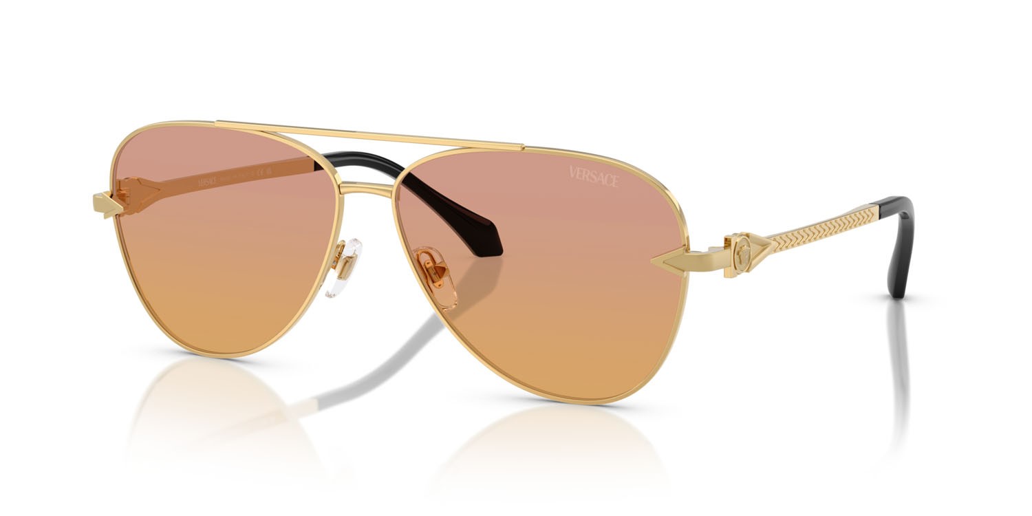 Occhiali da sole Versace VE 2283 (1002EL) colore oro forma aviator lenti arancione trasparente 50%/rosa scuro