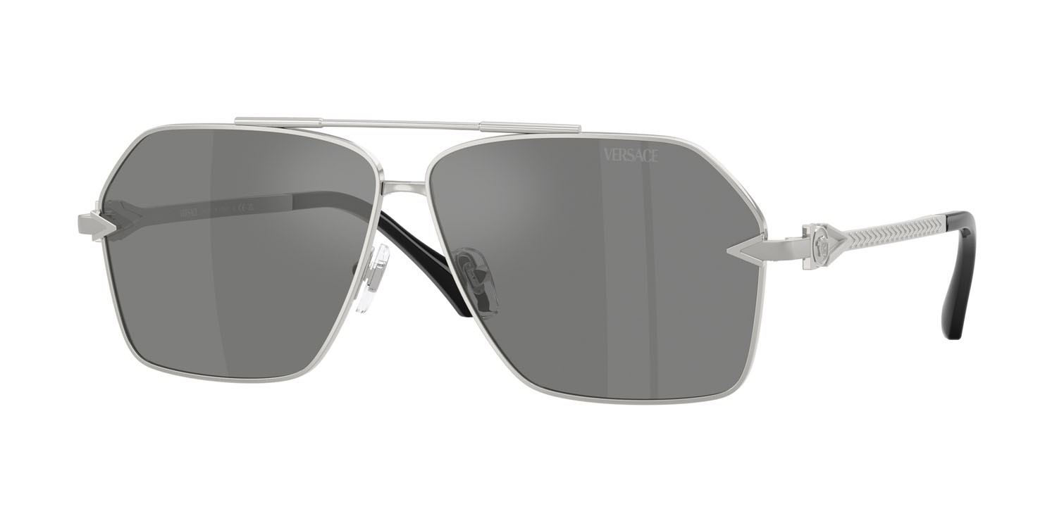 Occhiali da sole Versace VE 2284 (10006G) colore argento forma aviator lenti grigio argento specchiato