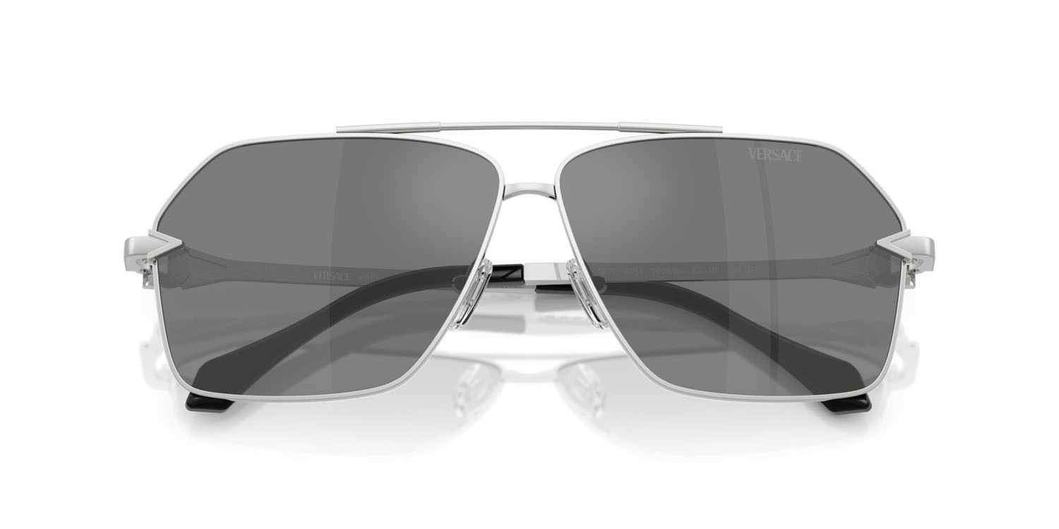 Occhiali da sole Versace VE 2284 (10006G) colore argento forma aviator lenti grigio argento specchiato