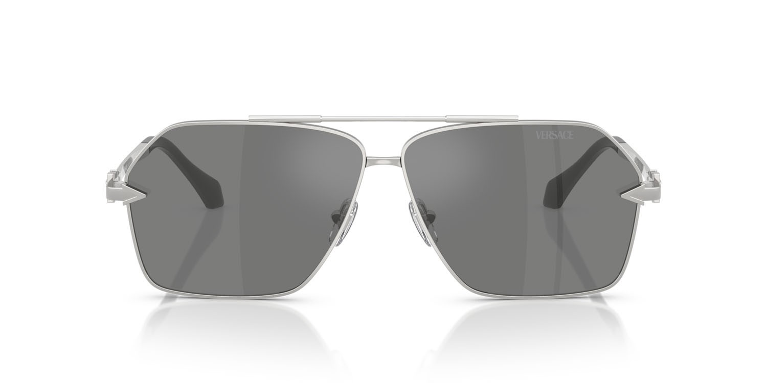 Occhiali da sole Versace VE 2284 (10006G) colore argento forma aviator lenti grigio argento specchiato
