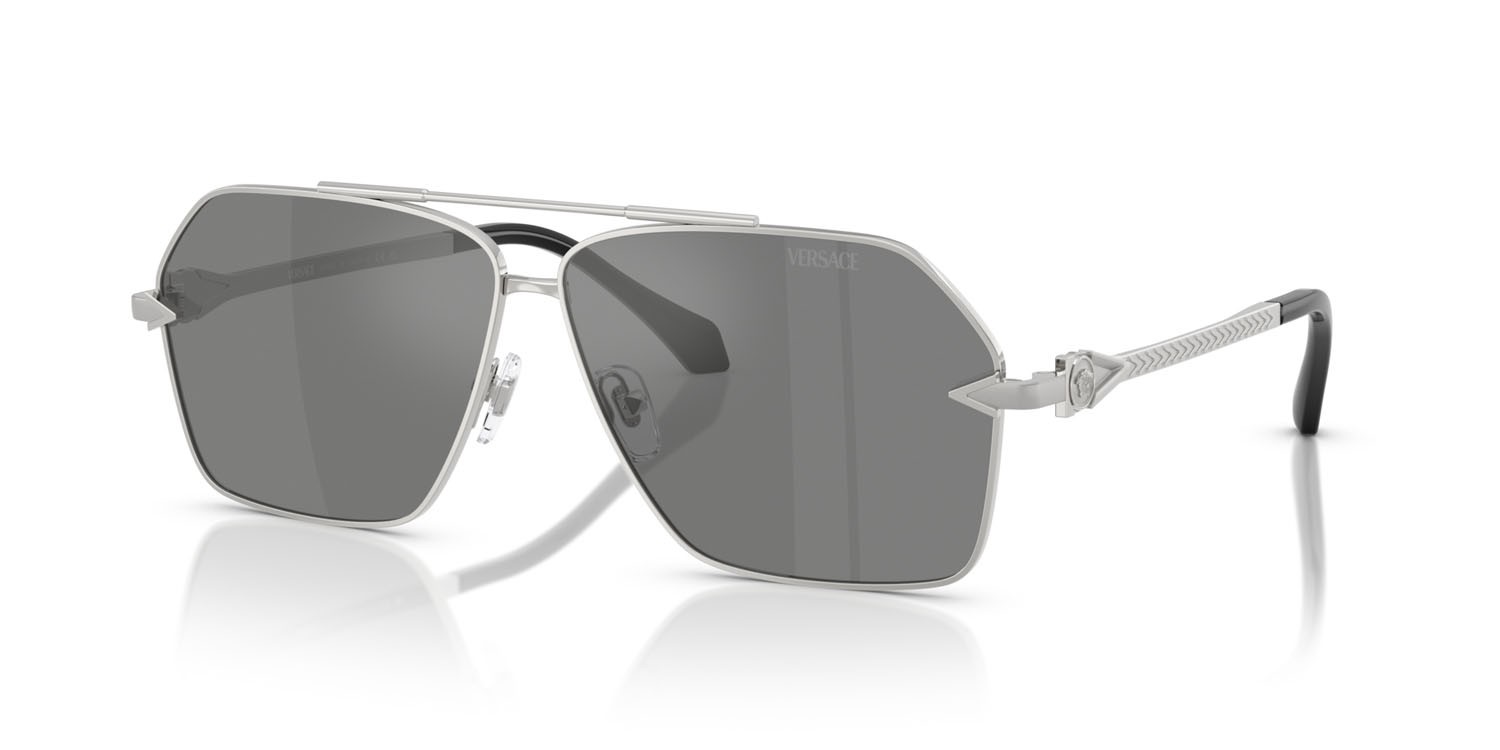 Occhiali da sole Versace VE 2284 (10006G) colore argento forma aviator lenti grigio argento specchiato