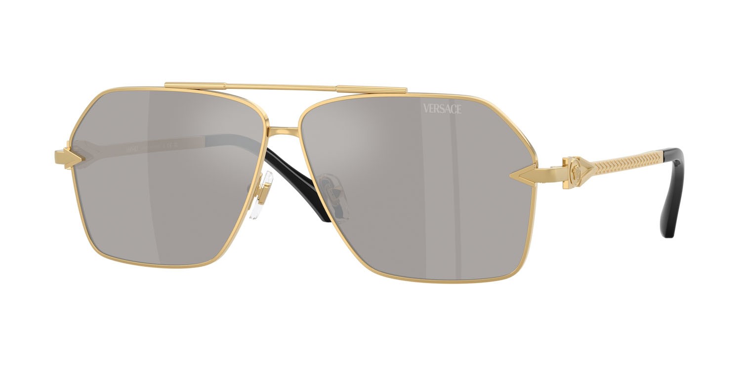 Occhiali da sole Versace VE 2284 (10026G) colore oro forma aviator lenti grigio chiaro specchiato argento