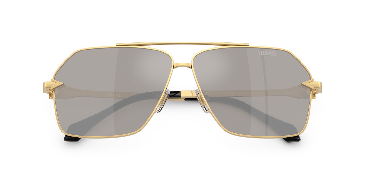 Occhiali da sole Versace VE 2284 (10026G) colore oro forma aviator lenti grigio chiaro specchiato argento