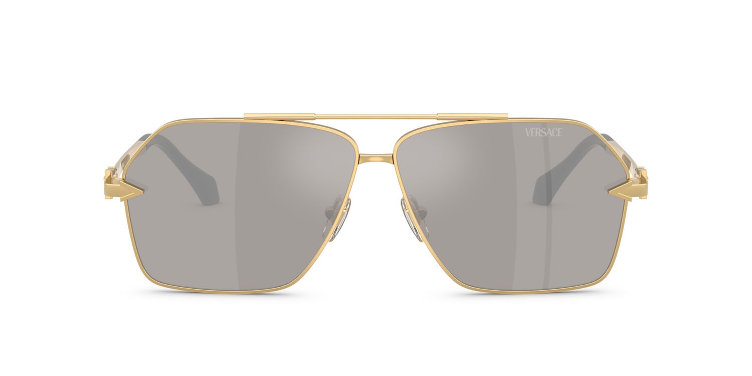Occhiali da sole Versace VE 2284 (10026G) colore oro forma aviator lenti grigio chiaro specchiato argento