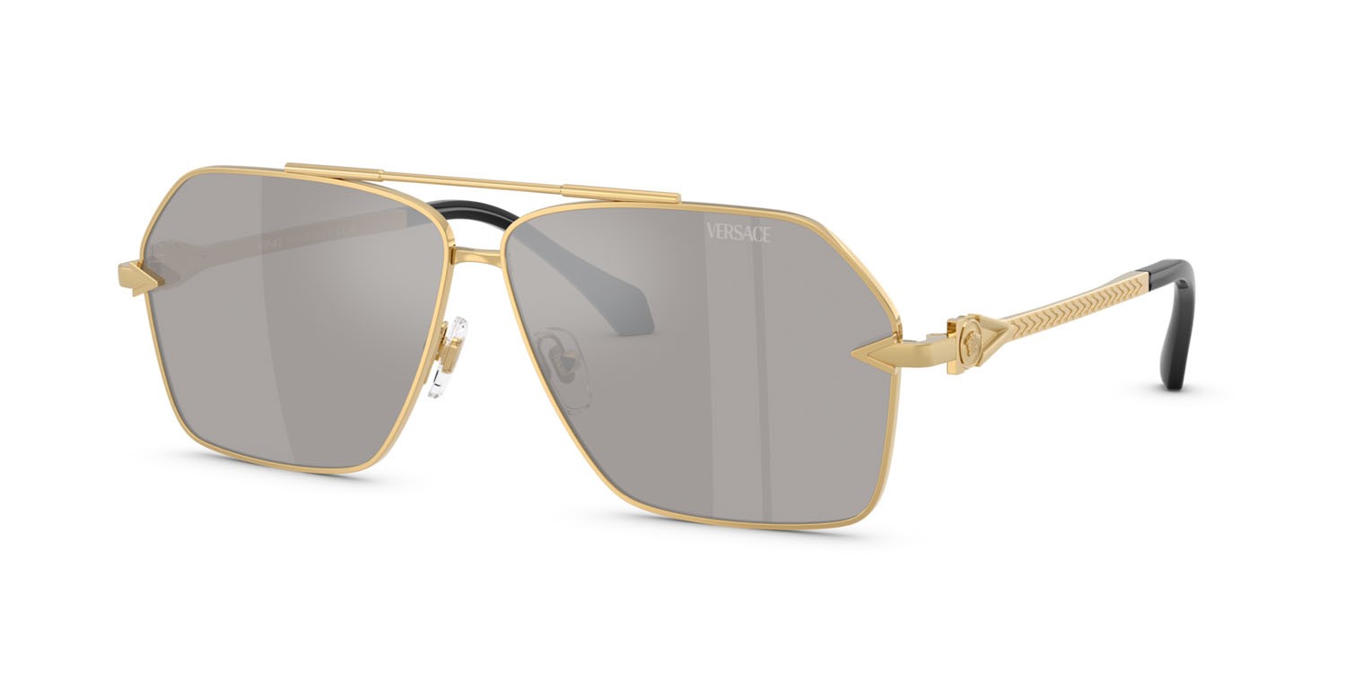 Occhiali da sole Versace VE 2284 (10026G) colore oro forma aviator lenti grigio chiaro specchiato argento