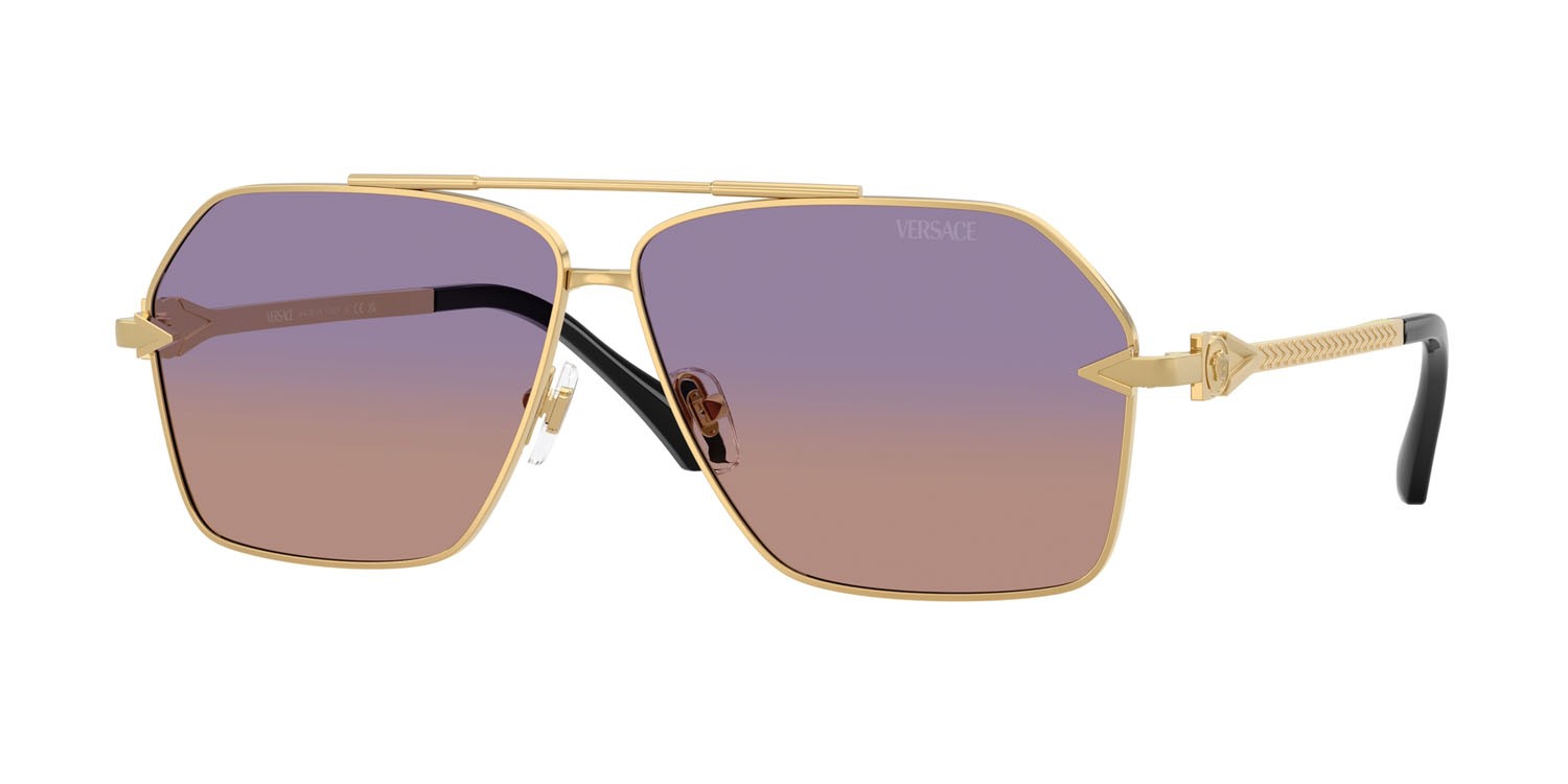 Occhiali da sole Versace VE 2284 (1002EL) colore oro forma aviator lenti viola arancione sfumato trasparente 50%