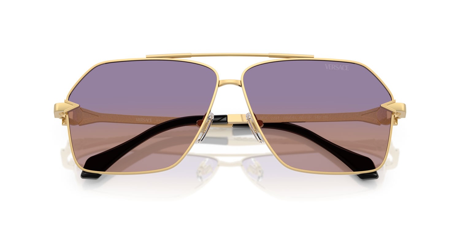 Occhiali da sole Versace VE 2284 (1002EL) colore oro forma aviator lenti viola arancione sfumato trasparente 50%