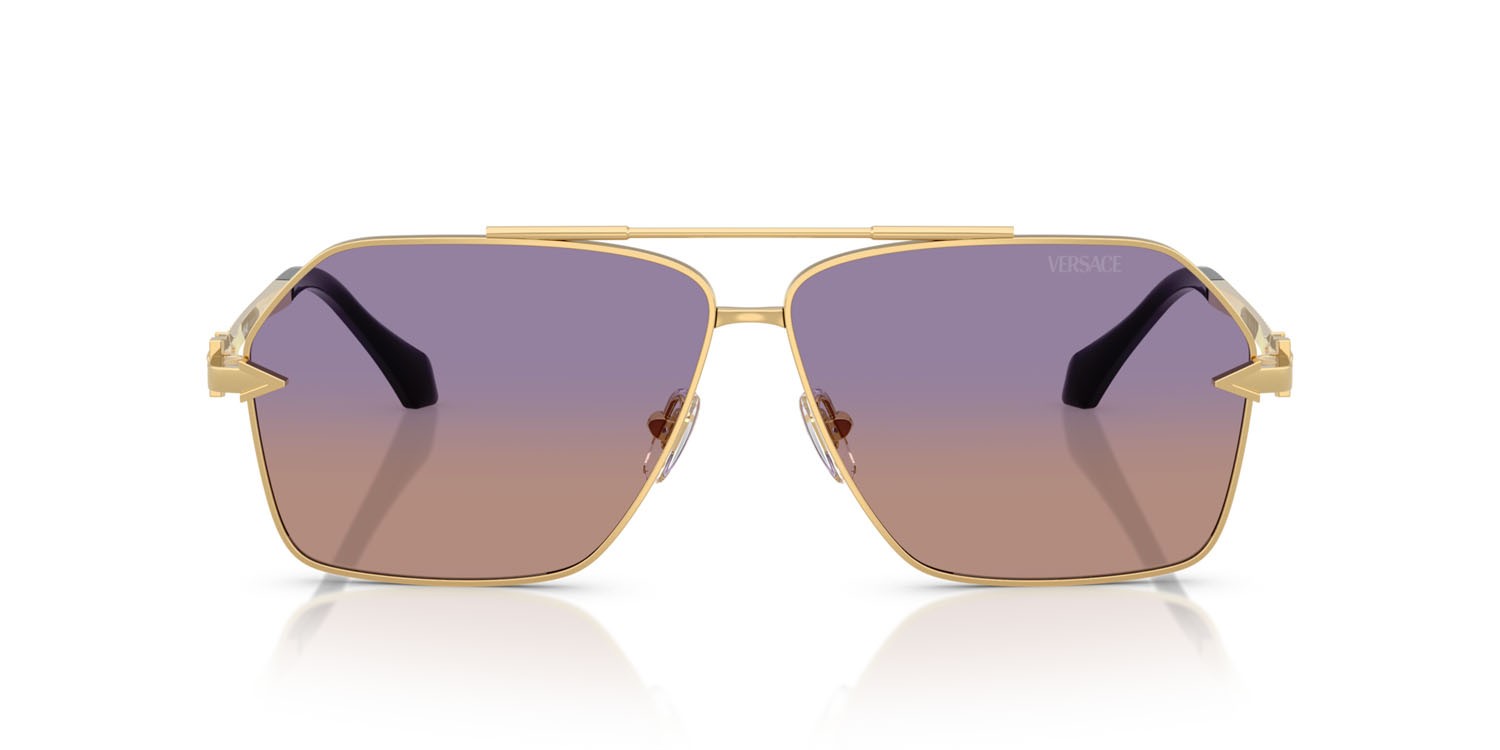 Occhiali da sole Versace VE 2284 (1002EL) colore oro forma aviator lenti viola arancione sfumato trasparente 50%