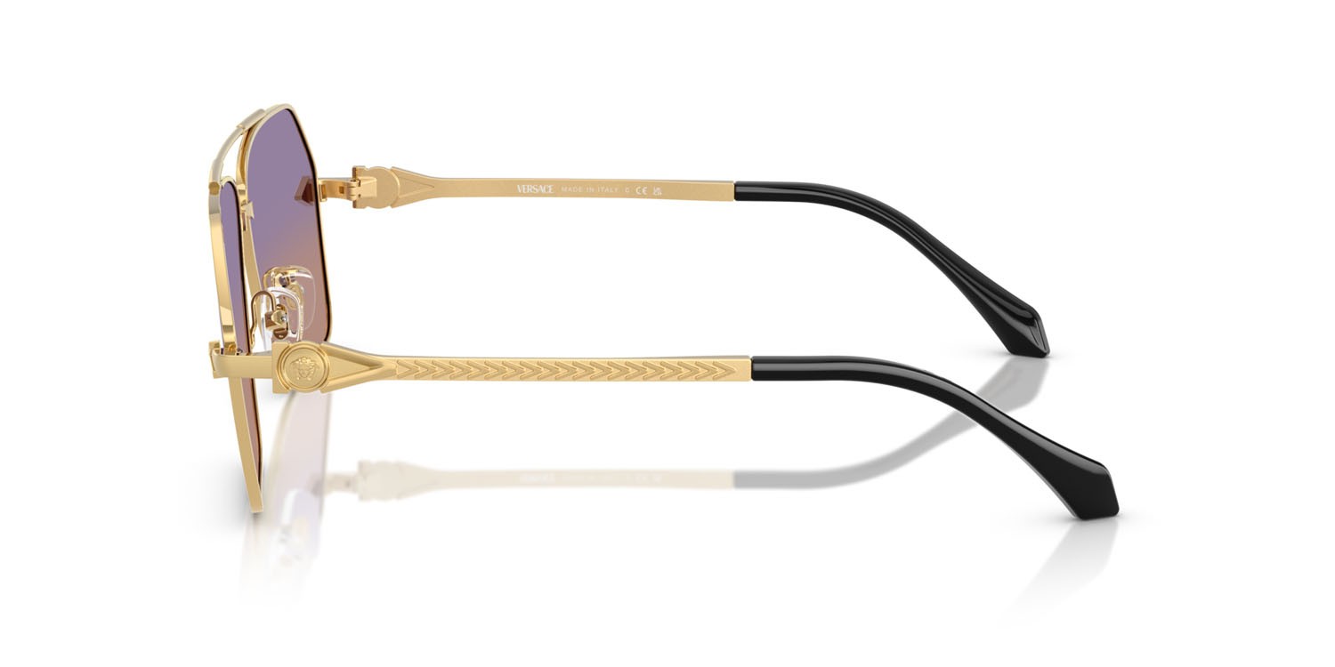 Occhiali da sole Versace VE 2284 (1002EL) colore oro forma aviator lenti viola arancione sfumato trasparente 50%