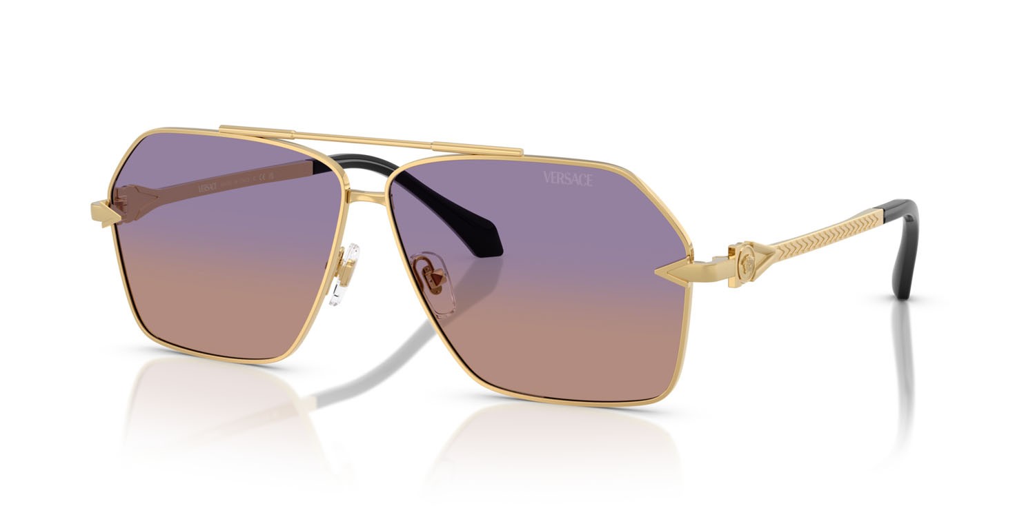 Occhiali da sole Versace VE 2284 (1002EL) colore oro forma aviator lenti viola arancione sfumato trasparente 50%