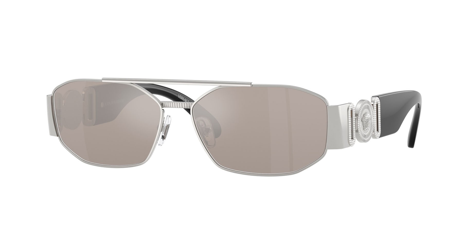 Occhiali da sole Versace VE 2287 (1000AP) colore argento forma irregolare lenti trasparente specchiata real platinum