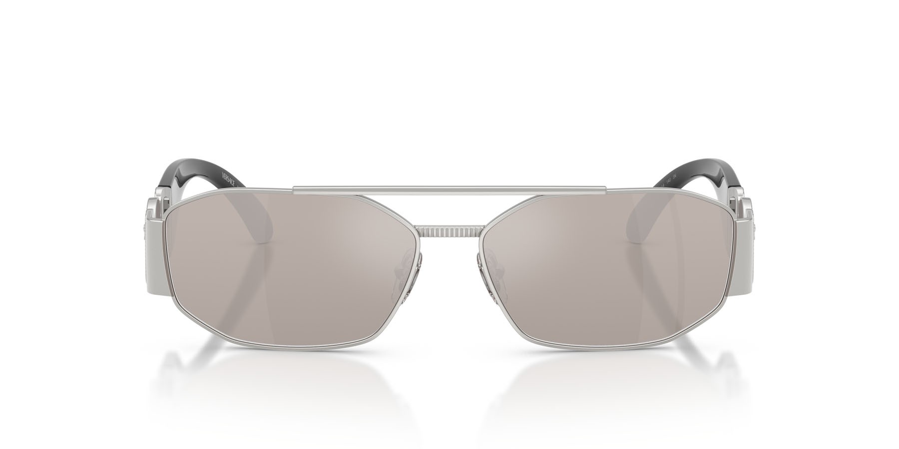 Occhiali da sole Versace VE 2287 (1000AP) colore argento forma irregolare lenti trasparente specchiata real platinum